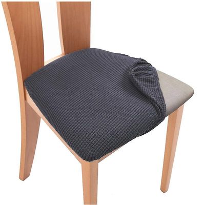 Jying 1-6pcs Stretch Jacquard chair seat covers, aftagelig stol sædepude Mørk grå 6 Pcs