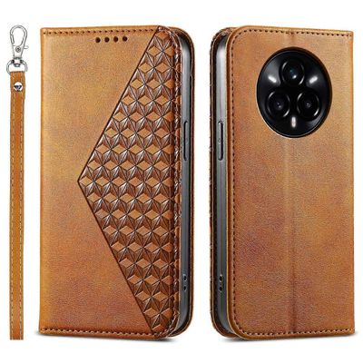 Realme 14 Pro+ 5G -puhelimelle vasikankuvioinen PU-nahkainen puhelimen suojakuori lompakolla - keltainen Monivärinen Yellow