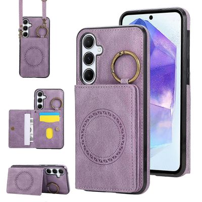 Auton magneettirengassolki korttilaukku Puhelinkotelo kaulanauhalla Samsung Galaxy A55 5G:lle Violetti
