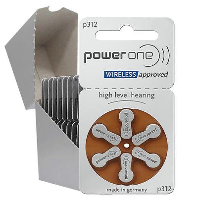 Powerone P312 -kuulokojeen paristot 60kpl/10 korttia 1.45v 312 312a A312 Pr41 sinkki-ilmaparisto Bte Cic Ric Oe -kuulokojeisiin