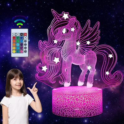 Baicccf Unicorn Night Light For barn, 3d lampe, for gaver, bursdag, festival, soverom, dekorasjon lampe, barnas bursdag gaveidé