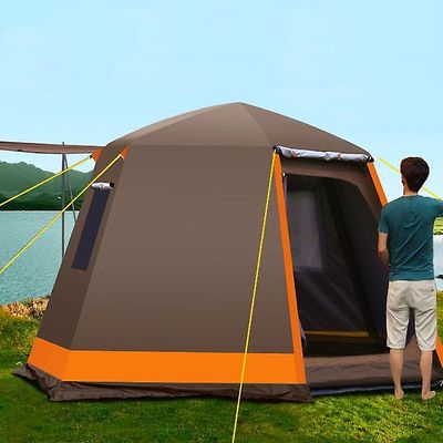Tents Automatisk 3-4 personers 240*240*165cm dobbeltlags vandtæt vindtæt campingtelt Stort lysthus Bivvy Barraca solskærm Brown