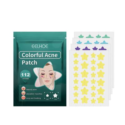Fruushop Moisturizer Face Cream Pimple Patch 112 teller, usynlig hydrokolloid med Teatree olje og Calendula olje, gul og lilla stjerneformede flekk...