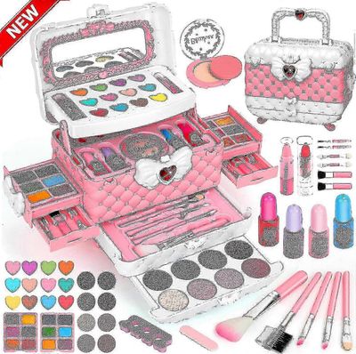 Lasten meikkilelupakkaus pestävä lasten meikki kauneuslelu kannettavalla kosmetiikkalaatikolla Musta