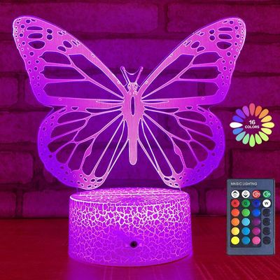 Butterfly yövalo, syntymäpäivälahja tytöille 3D illuusio lamppu lasten yöpöytävalaisin 16 värillä kaukosäätimen vaihtaminen perhonen lelut tyttöjen...