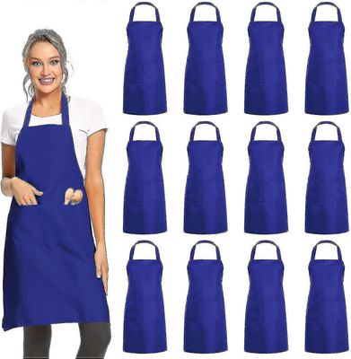12 pakkausta tavalliset ruokalappuesiliinat, joissa on 2 taskua - Musta Unisex Commercial Apron Bulk A Sininen