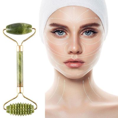 1pc Dobbelthovedet Jade Roller Ansigtsmassage Natural Jade Beauty Container Grøn 2pcs