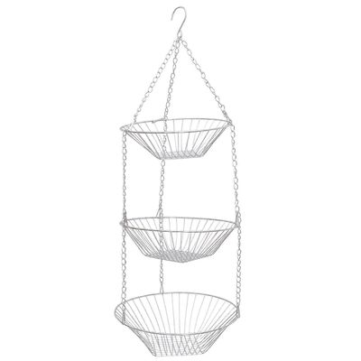 Ruostumattomasta teräksestä valmistettu 3-tasoinen riippuva korinäyttöteline Hopea