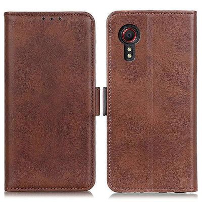 Samsung Galaxy Xcover 7 nahkainen foliolompakkokotelon jalusta suojaava käännettävä puhelimen kansi Ruskea