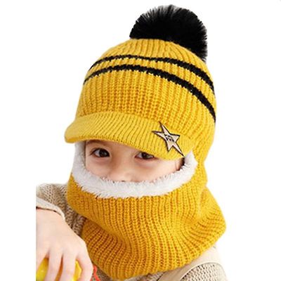 Varychmoo Vinter Varm Kids Balaclava Cap Tørklæde Drenge Fleece Caps Pom Ski Hue Hatte Gul