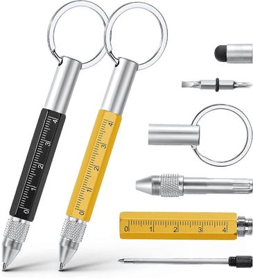 AURA 6 in 1 -monitoimikynä miehille sisältää kuulakärkikynän, kosketusnäytön kynän, viivaimen, avaimenperän, litteän ja ristipääruuvimeisselin (mus...