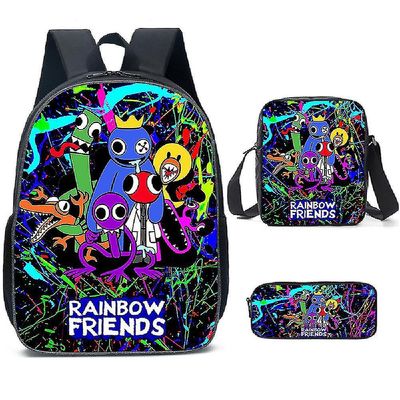 3stk/sæt Rainbow Friends Skoletaskesæt Rygsæk+frokosttaske+penalhus Børnegaver I A