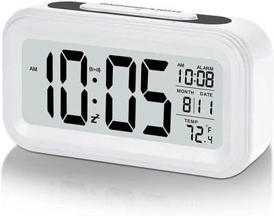 Veeki batteri Digital vekkerklokke, LCD-klokke elektronisk for soverommet hjemmekontor, med dato, innetemperatur, slumrelys, liten størrelse, bakgr...