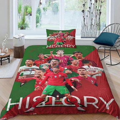 Kerota Cristiano Ronaldo pussilakanavuodevaatteet Yhden mikrokuituinen jalkapallotähden peitto vetoketjulla + yhteensopivat tyynyliinat Single135x2...