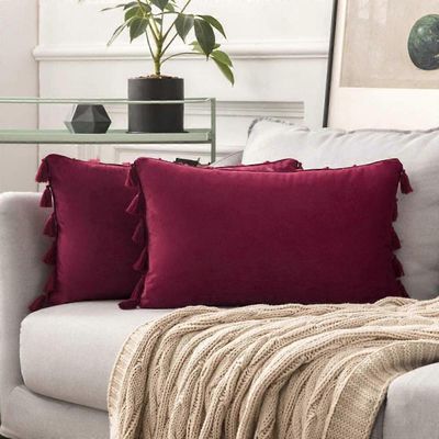 Pakkaus 2 samettihapsutyynyliinaa (punainen, 12x20 tuumaa)