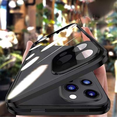 Anti-peeping Iphone 12 Pro Max -kotelo vahvalla magneettisella adsorptiokameran linssinsuojuksella Metallikehys 360 Koko kehon suojaava kaksipuolin...