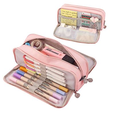 Yunshu 3 rum stor blyant sag stor kapacitet blyant taske PINK