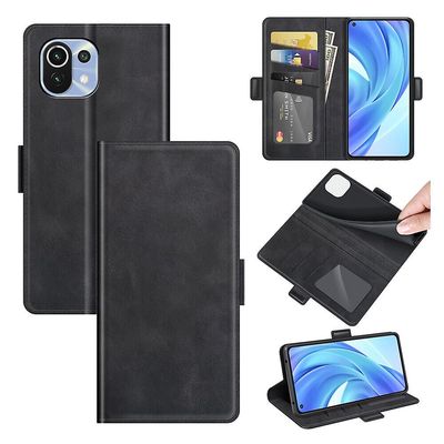 Gangxun Kompatibel med Xiaomi Mi 11 Lite Case Læder tegnebog Magnetisk Flip Folio Stand View Cover Sort