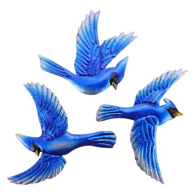 3 kpl ulkosisustus valtameri lintupatsas lintu puutarhapatsas lintu seinä ripustettava sisustus ulkoseinä sisustus Sininen 24.4X22.4X4CM