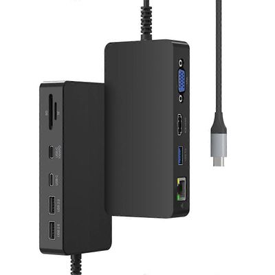 USB C Surface Dock virtalähteellä - 11-in-1 -telakointiasema, kolmen näytön liitäntä, 2 HDMI+VGA, Surface P:lle