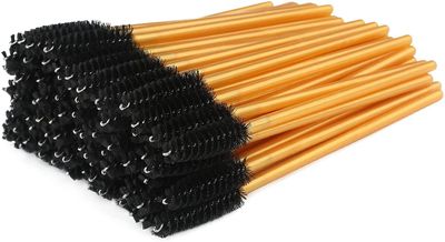 Linkrunning 100 stk engangs øjenvipper børster guld og sort mascara tryllestave øjenbryn ricinusolie børste makeup værktøj 10*1*1 centimetres