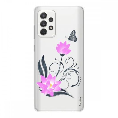Crazy Kase Cover Til Samsung Galaxy A72 lavet af fleksibel silikone 1 mm, Lotus blomst og sommerfugl