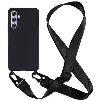 Yhteensopiva Samsung Galaxy A54 5G pehmeän TPU-kotelon kanssa mattapintainen puhelinsuoja leveällä kaulanauhalla Musta