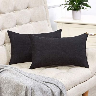 Sett med 2 svarte lumbale putetrekk Rustikk lin dekorative kaste pute dekker 12x20 tommer for sofa sofa dekorasjon