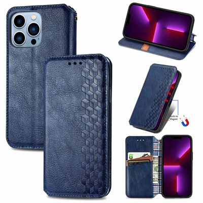 Kompatibel med iphone 13 Pro Max Flip Case Etui Vintage Wallet Flip Cover med magnetisk lukning Coque - Blå