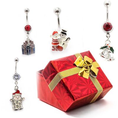 BodyJewelryOnine Ferie mave ring 4 pack navle julegave kasse snemand jingle bell santa hat
