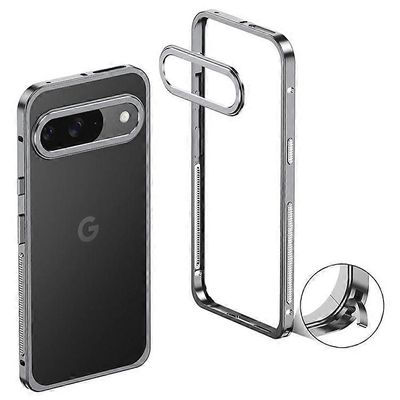 Yhteensopiva Google Pixel 9 / 9 Pro -puskurikoteloiden kanssa Metallikehyksen lämmönpoistosuoja linssinsuojalla Harmaa