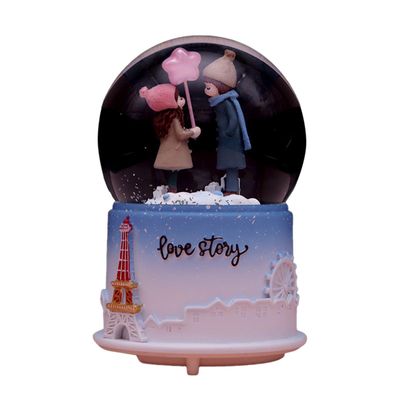 Favrison Love Story Snow Globe, musikk Crystal Ball med lys, bursdag / Valentinsdag gave til barn, jenter Blå