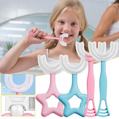 Jying 2pcs Childrens U-form tandbørste for 360 Grundig Udrensning Baby Soft Infant Tand tænder Clean Brush Baby Oral Health Care blå style A