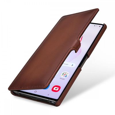 Stilgut Sag for Samsung Galaxy Note 10 Bog Type Brown i ægte læder med klip