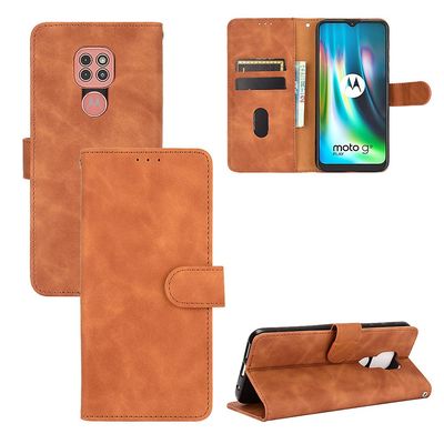 Etui til Motorola Moto G9 Play Cover Premium læder med kortholder Flip Folio magnetisk etui etui coque - sort Brown