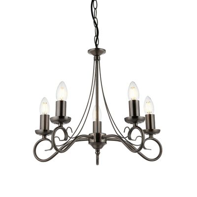 Endon Collection Lighting Trafford 5 Lys Multi Arm Loft Vedhæng Candle Antikke Sølv, E14