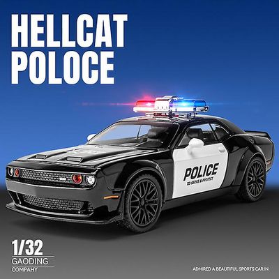 Christmas 01:32 Dodge Challenger Hellcat Redeye Alloy muskelbil modell lyd og lys barnas leketøy samleobjekter bursdagsgave Politiet svart