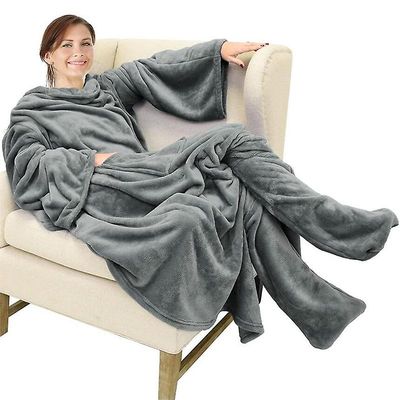 Subaoe Kuscheldecke mit rmeln, Flauschige Couchdecke, warme rmel-Fleecedecke, weiche Tagesdecke, Wohndecke, Sofa-Decke- 140x180cm Dark gray