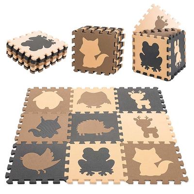 Pricenet Vaahtomuovinen palapelimatto lapsille 9el. beige-ruskea-musta 85cm x 85cm x 1cm
