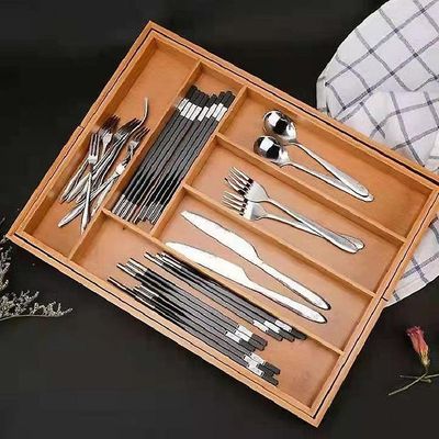 Bambus multifunktionel kniv og gaffel Arrangør Boks Hjem Køkken Teleskopkniv Kasse 43*33*5(bamboonaturalcolor)