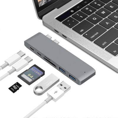 6in1 USB 3.0 USB-C-keskitin Pro-käyttöön - Kaksois-C-sovitin Thunderbolt 4k/ Harmaa