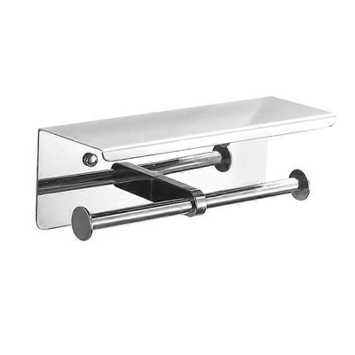 ruostumattomasta teräksestä valmistettu kaksinkertainen wc-paperiteline - seinäasennus puhelinpidikkeellä kylpyhuoneeseen