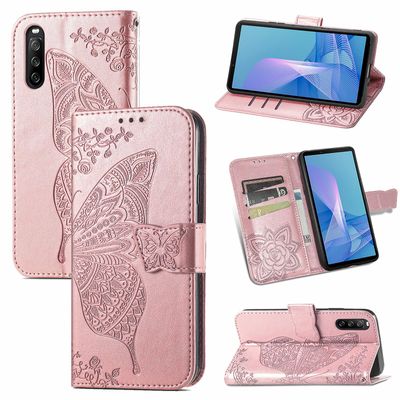 Gangxun Kompatibel med Sony Xperia 10 iii Case Flip Cover Emboss Butterfly Soft Tpu Stødsikker Shell Slim - Rose Gold