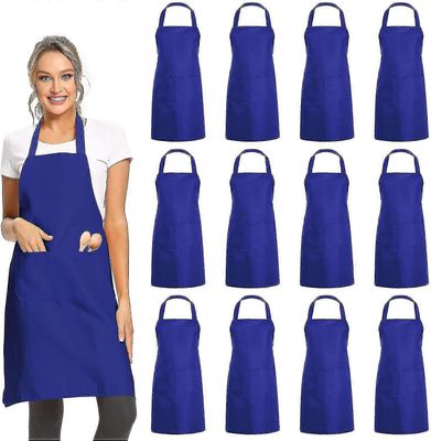 12 pakkausta tavallinen bib-esiliinat 2 taskulla - Musta Unisex Kaupallinen esiliina irtotavarana Sininen