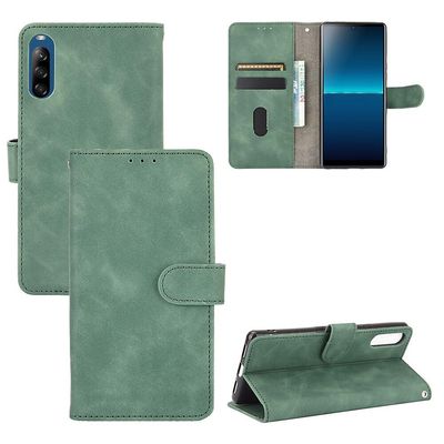 Etui til Sony Xperia L4 Cover Premium læder med kortholder Flip Folio magnetisk etui etui coque - sort Grøn