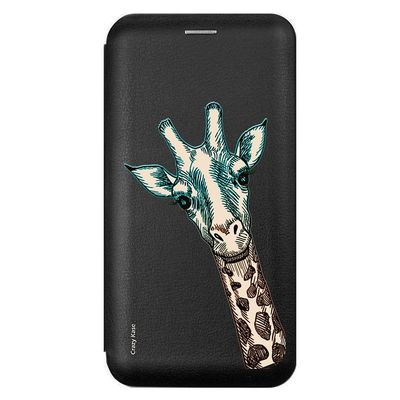 Crazy Kase Sag for Samsung Galaxy A50 Sort Giraf Hoved Mønster