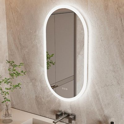 Oval LED bad speil dimbar belysning bakgrunnsbelyst anti tåke skjønnhet forfengelighet speil Sølv 80x50cm
