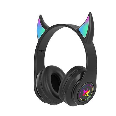 Demon Horned Bluetooth-headset lyser opp Folding Wireless Christmas Noise Cancelling svart