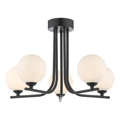 Dar Lighting Vugge 5 Lys Semi Flush Loft Lys Matt Sort Opal Glas