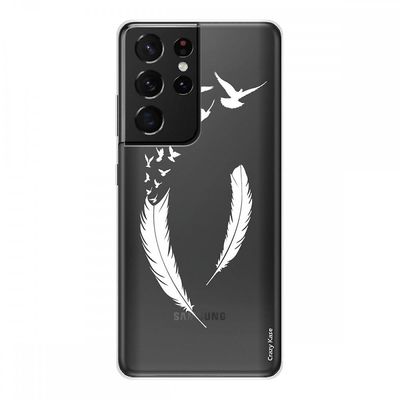 Crazy Kase Skrog til Samsung Galaxy S21 Ultra 5g silikone fleksibel 1 mm, fjer og flyvefugle